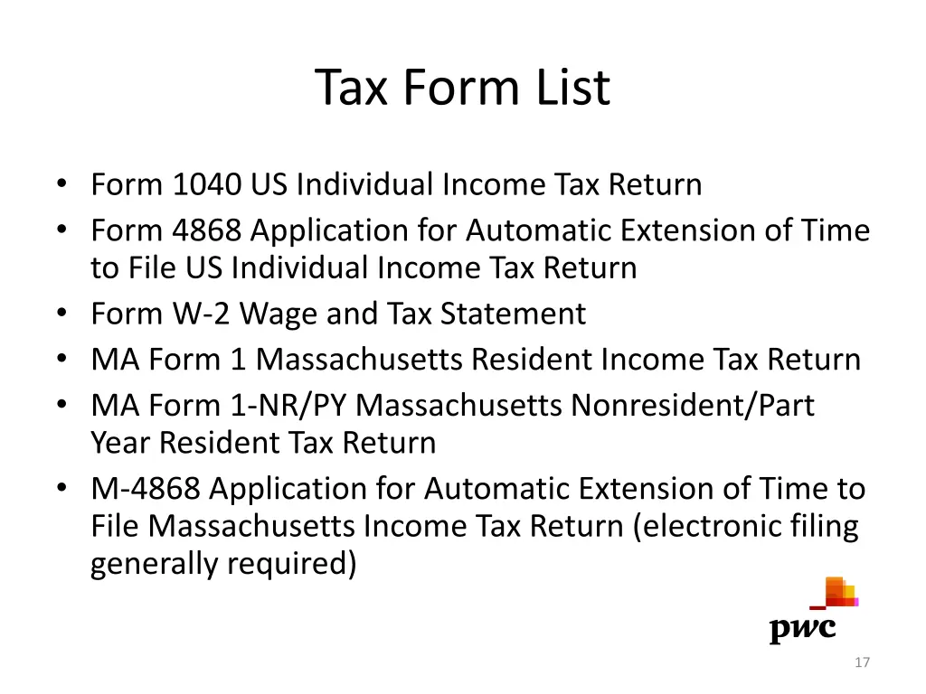 tax form list