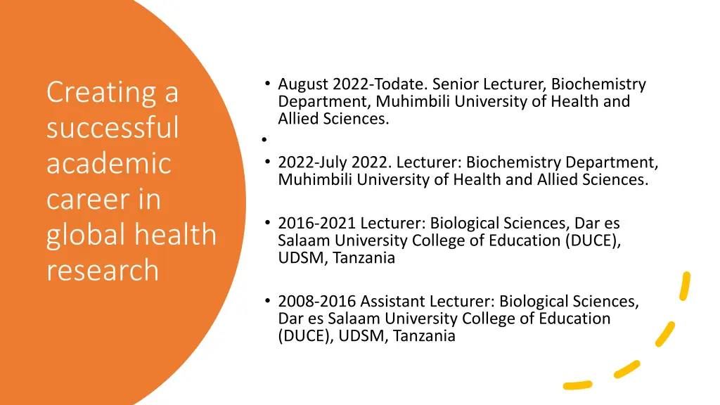 august 2022 todate senior lecturer biochemistry