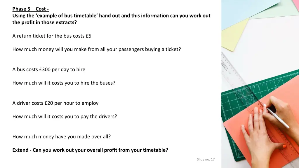 phase 5 cost using the example of bus timetable