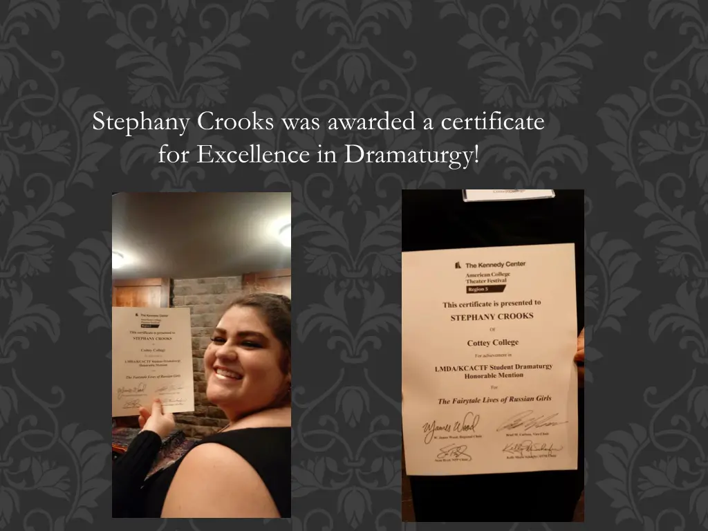 stephany crooks was awarded a certificate