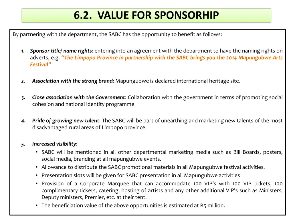 6 2 value for sponsorhip