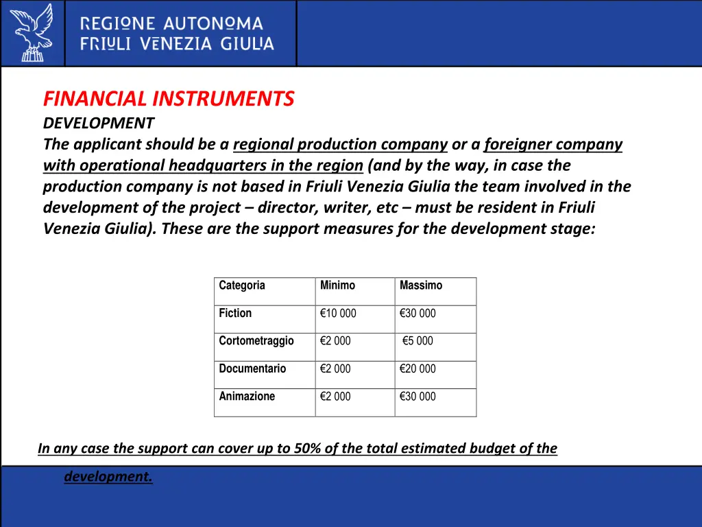 financial instruments development the applicant