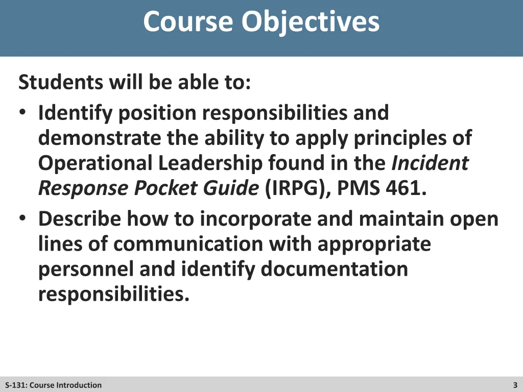 course objectives