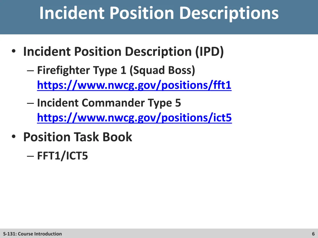 incident position descriptions