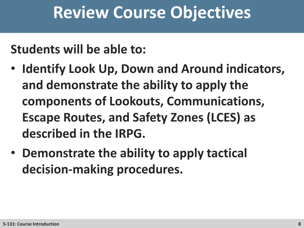 review course objectives 1