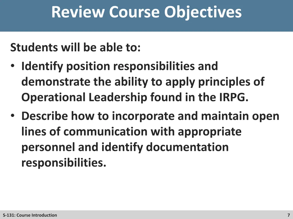 review course objectives