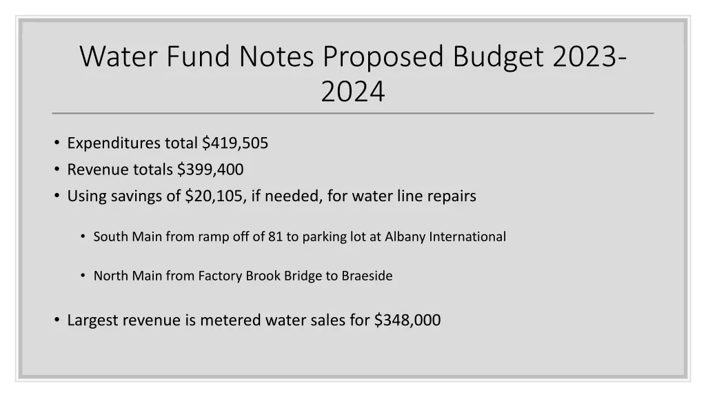 water fund notes proposed budget 2023 2024