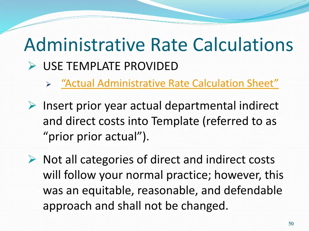 administrative rate calculations use template