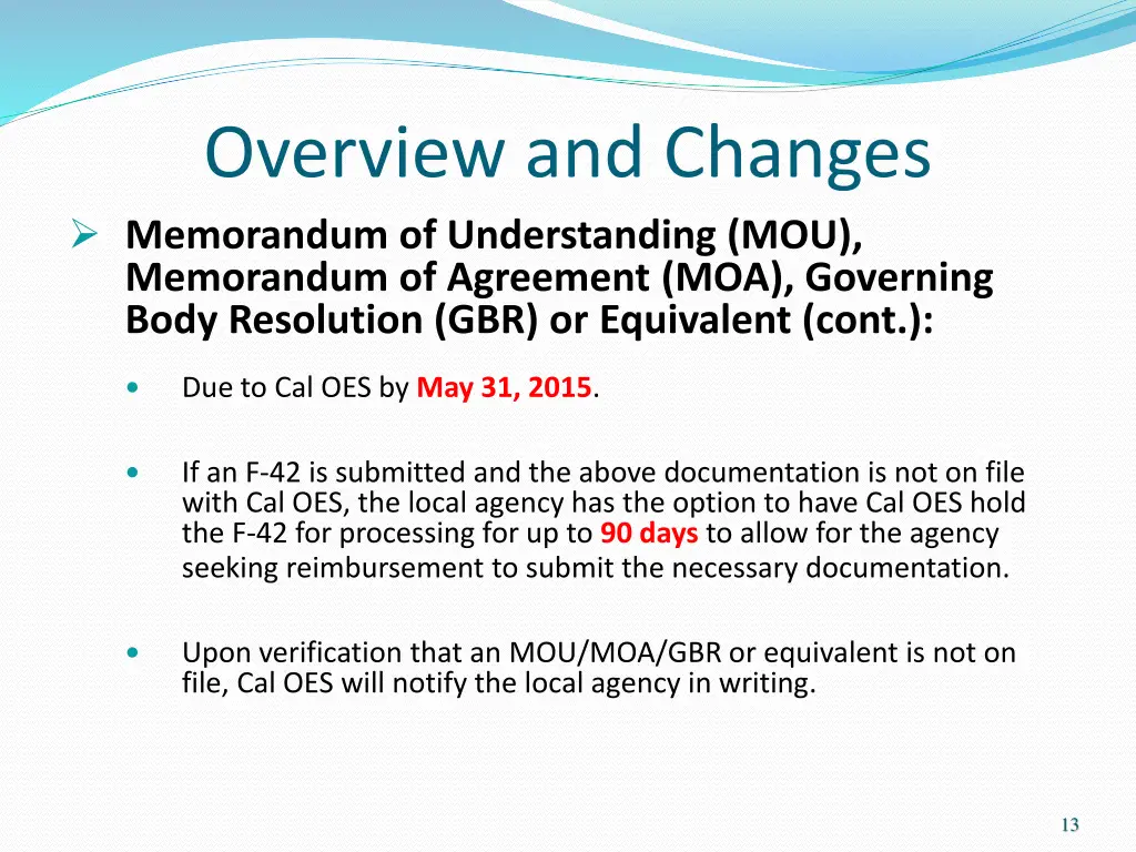 overview and changes memorandum of understanding 1