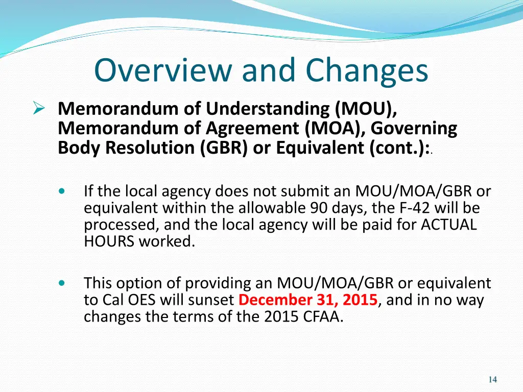 overview and changes memorandum of understanding 2