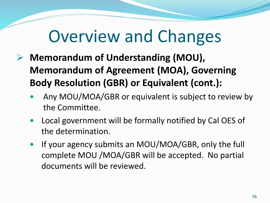 overview and changes memorandum of understanding 4