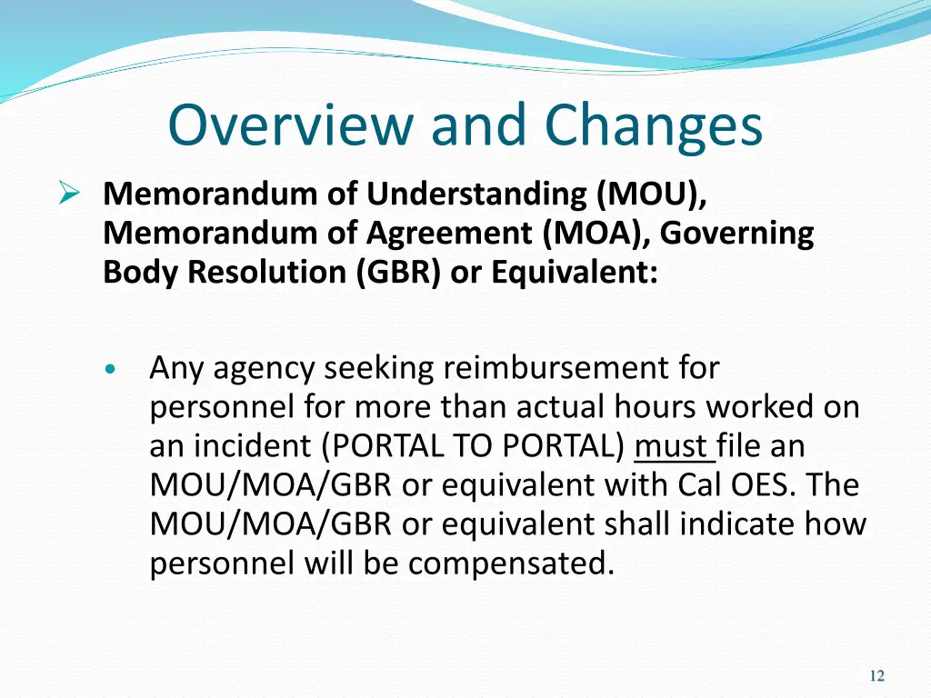 overview and changes memorandum of understanding