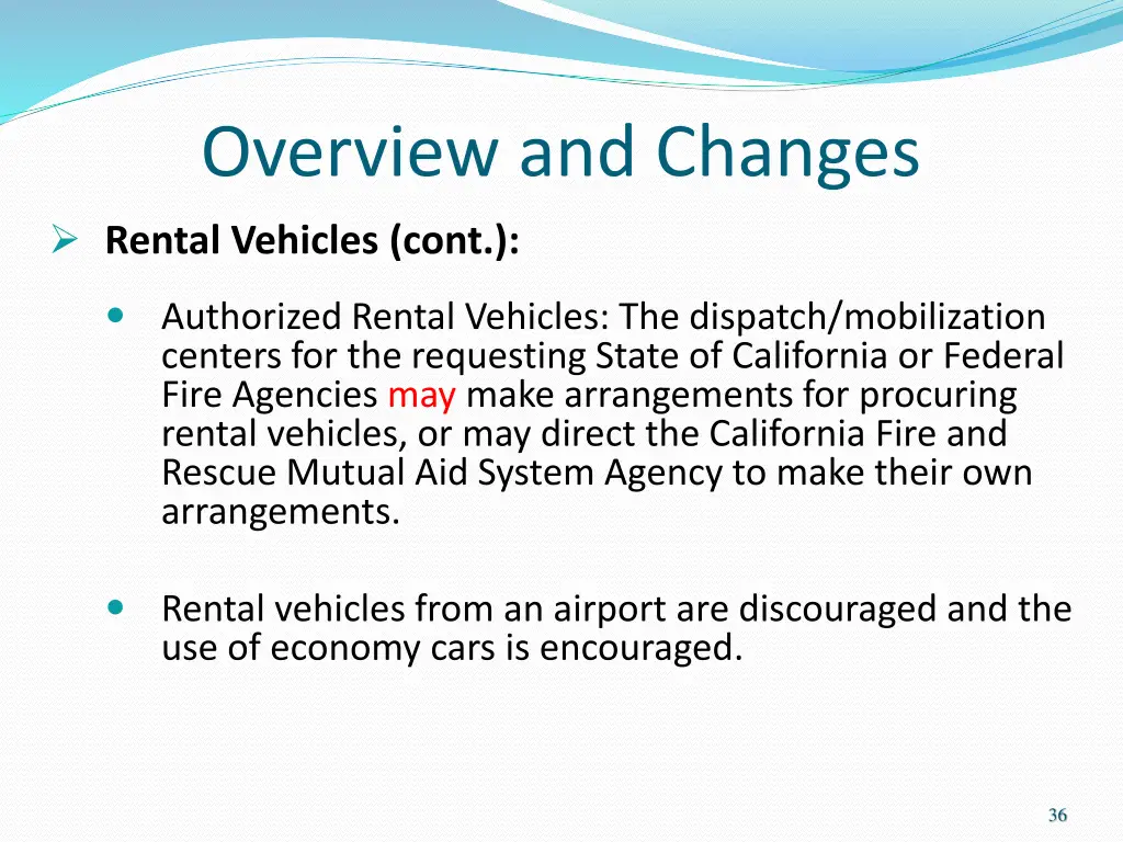 overview and changes rental vehicles cont