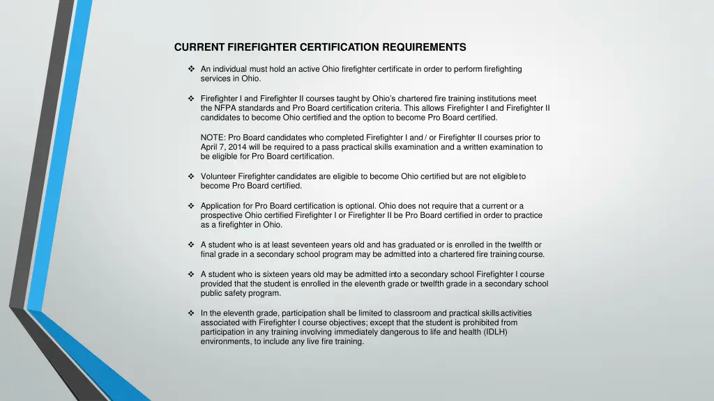 current firefighter certification requirements