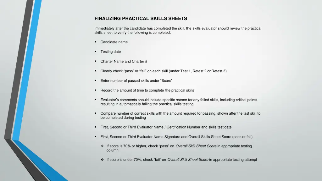 finalizing practical skills sheets