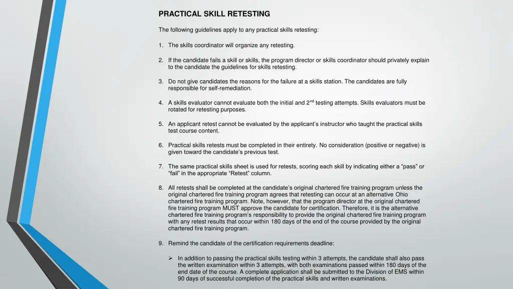 practical skill retesting