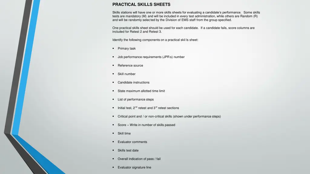 practical skills sheets