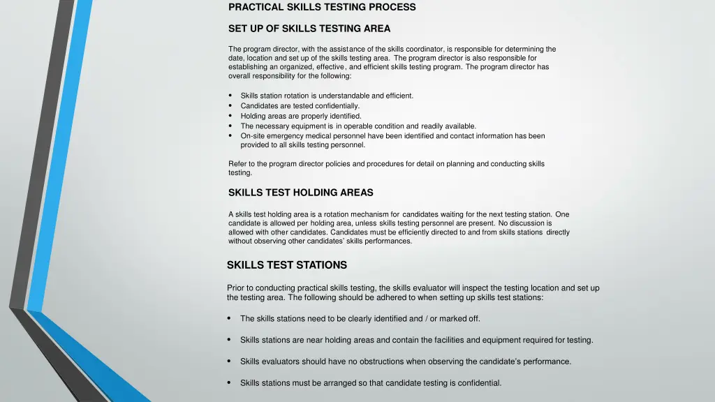 practical skills testing process