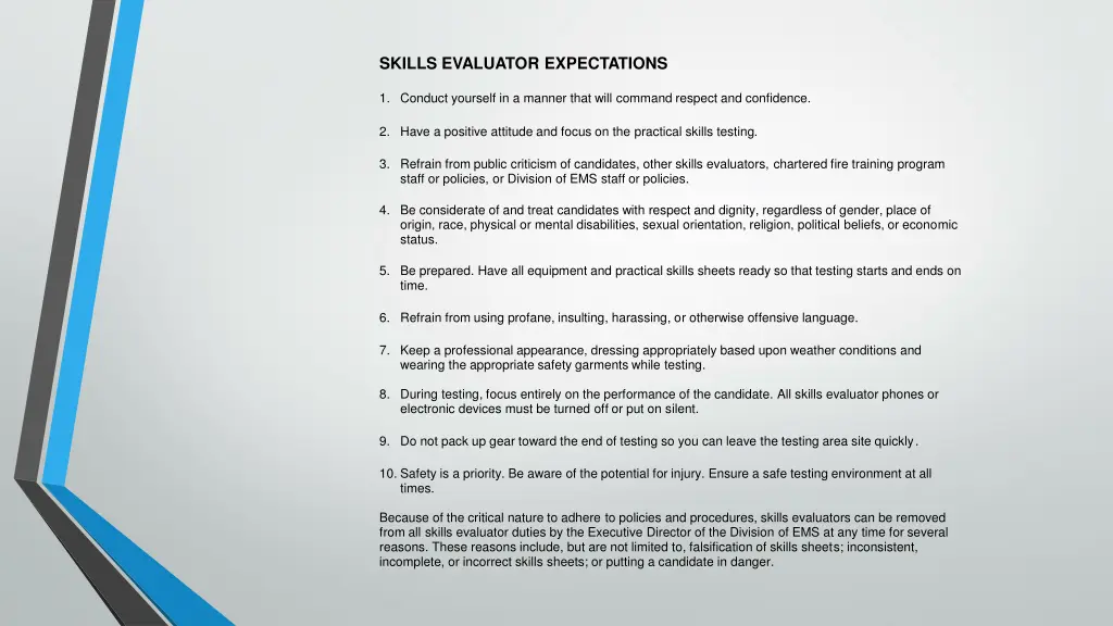 skills evaluator expectations