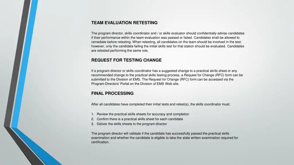 team evaluation retesting