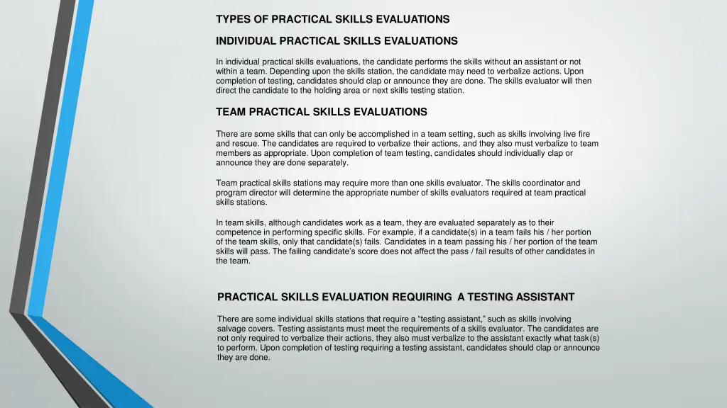 types of practical skills evaluations