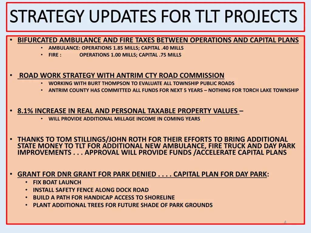 strategy updates for tlt projects strategy