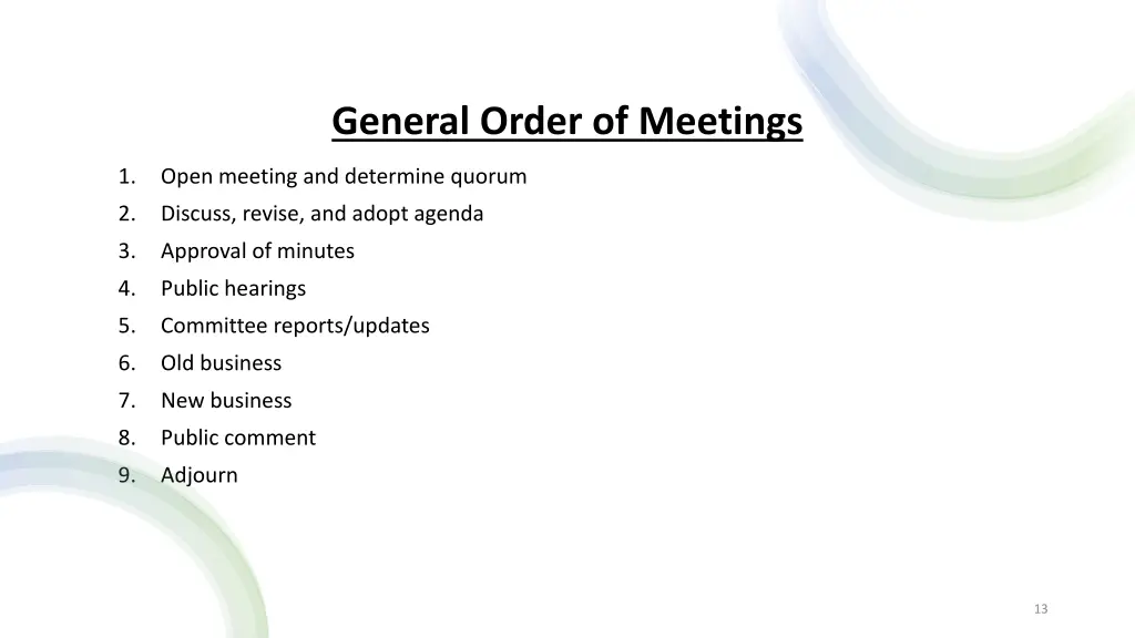 general order of meetings