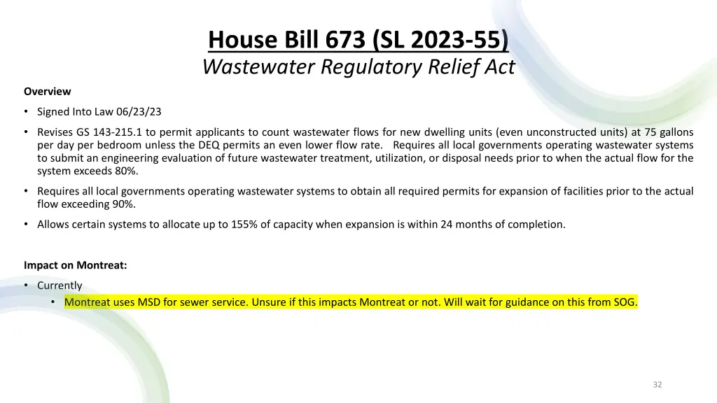 house bill 673 sl 2023 55 wastewater regulatory