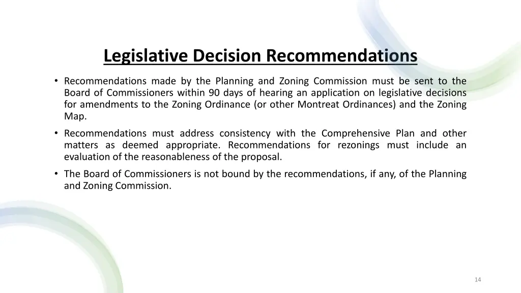 legislative decision recommendations