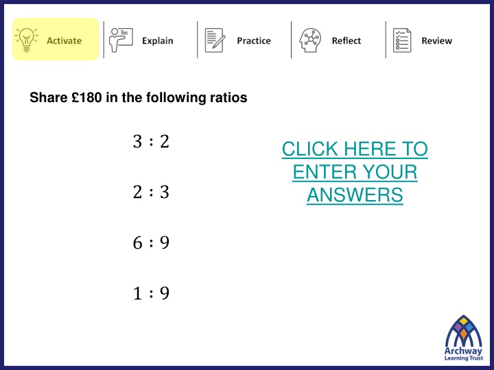 share 180 in the following ratios