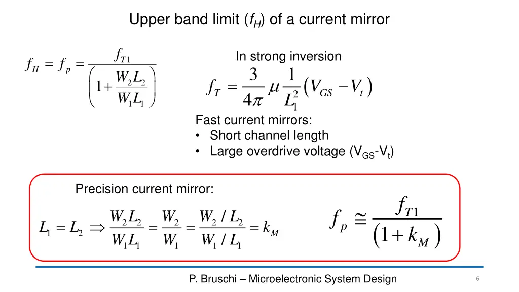 upper band limit f h of a current mirror 1