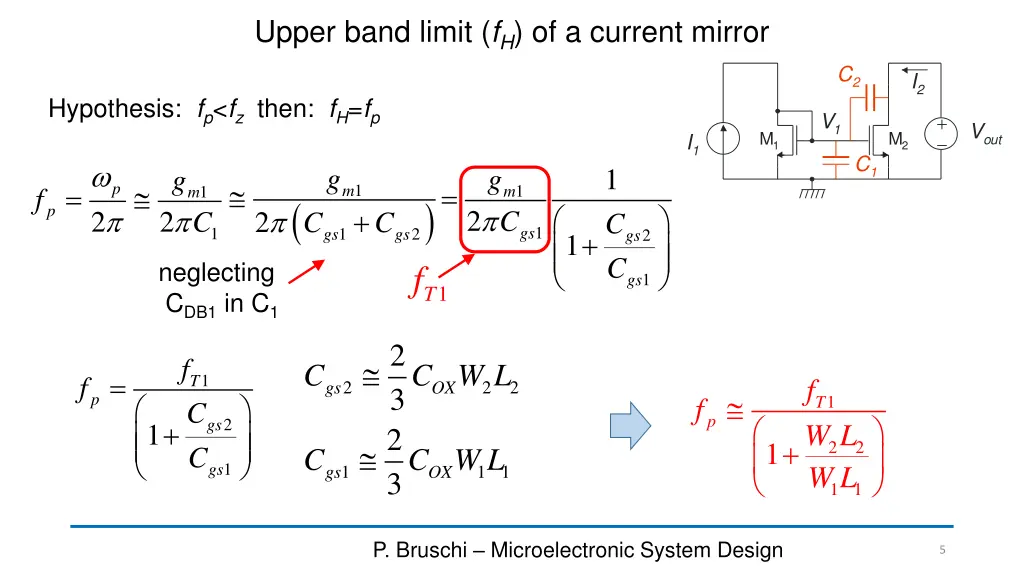 upper band limit f h of a current mirror