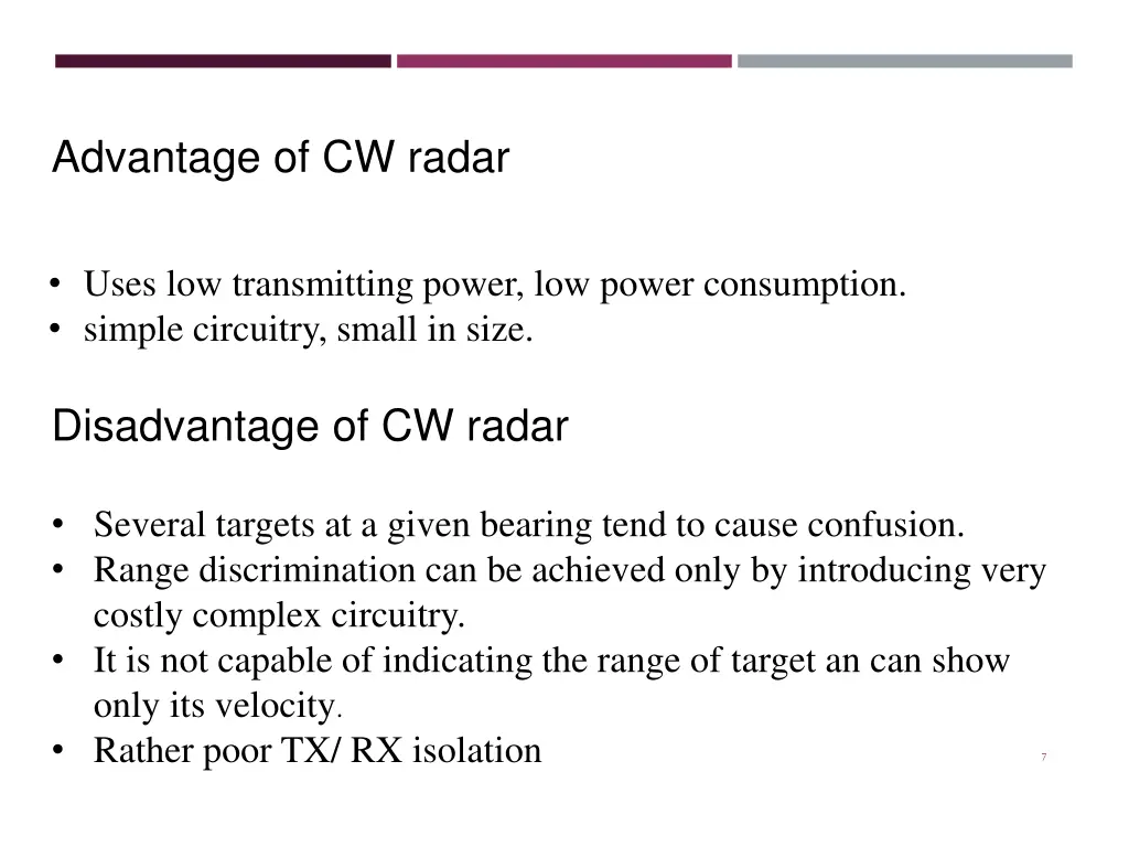 advantage of cw radar