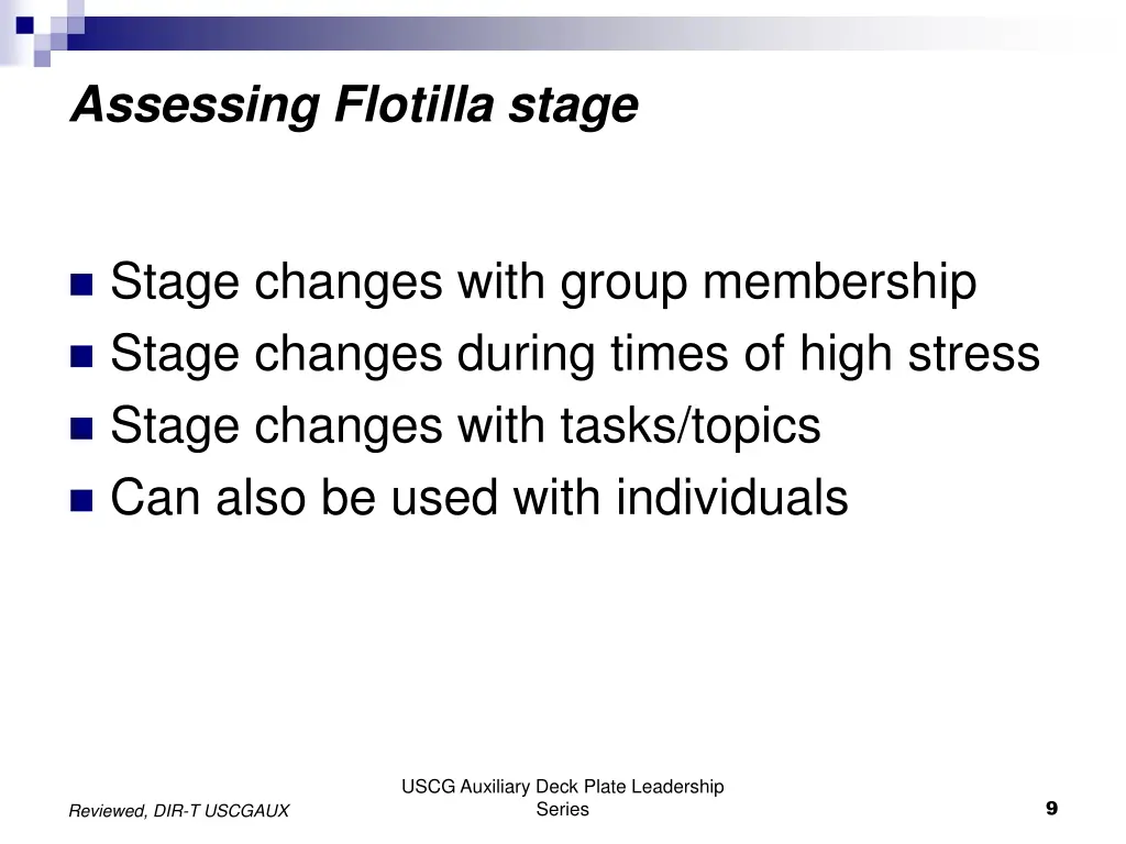 assessing flotilla stage