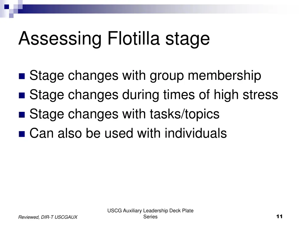 assessing flotilla stage