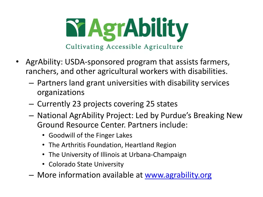 agrability usda sponsored program that assists