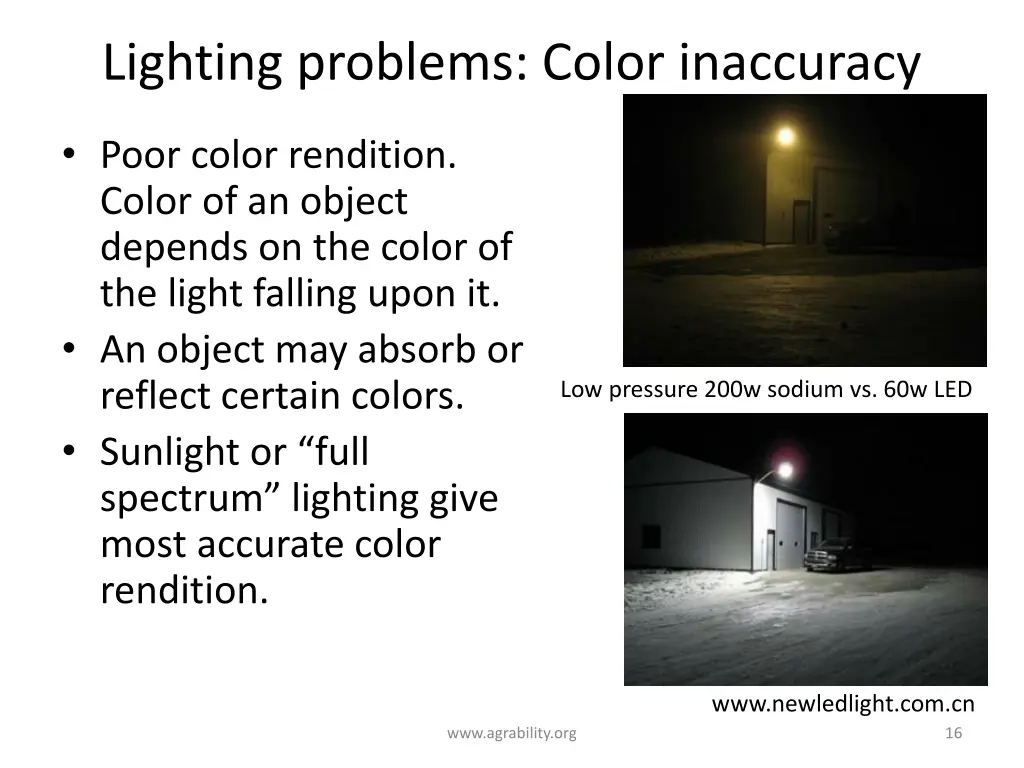 lighting problems color inaccuracy