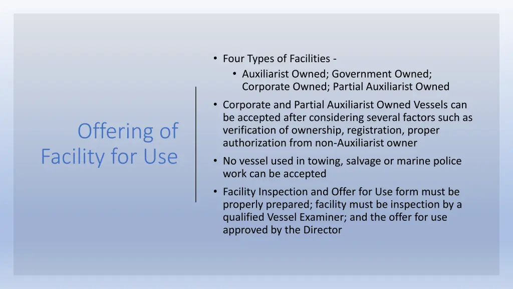 four types of facilities auxiliarist owned