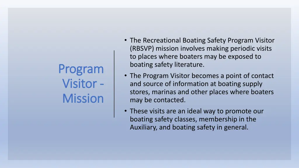 the recreational boating safety program visitor