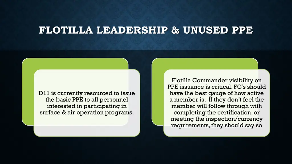 flotilla leadership unused ppe