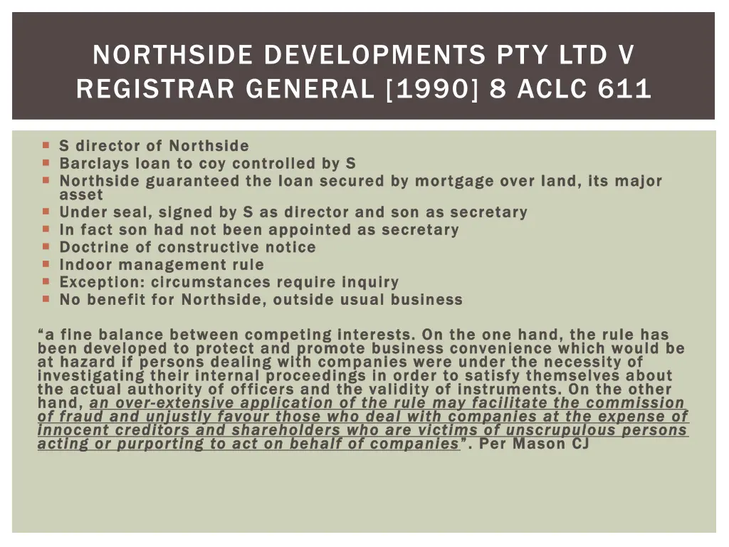 northside developments pty ltd v registrar