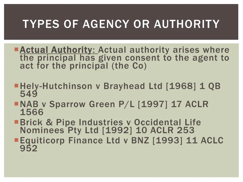 types of agency or authority