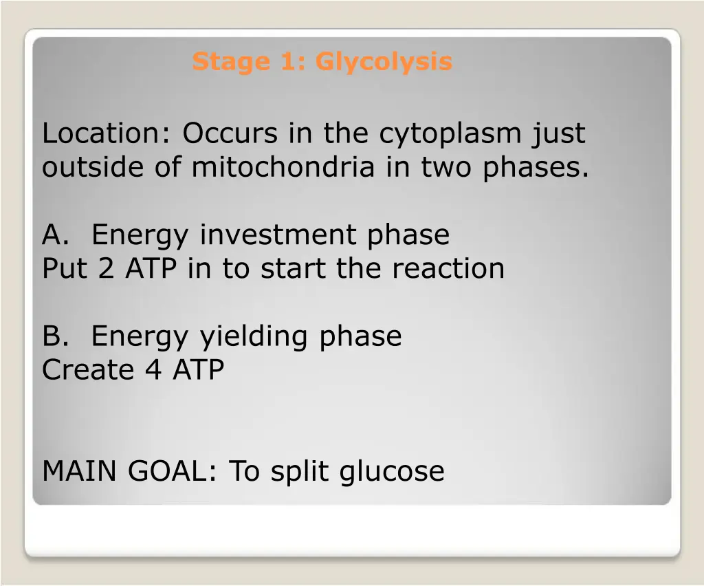 stage 1 glycolysis