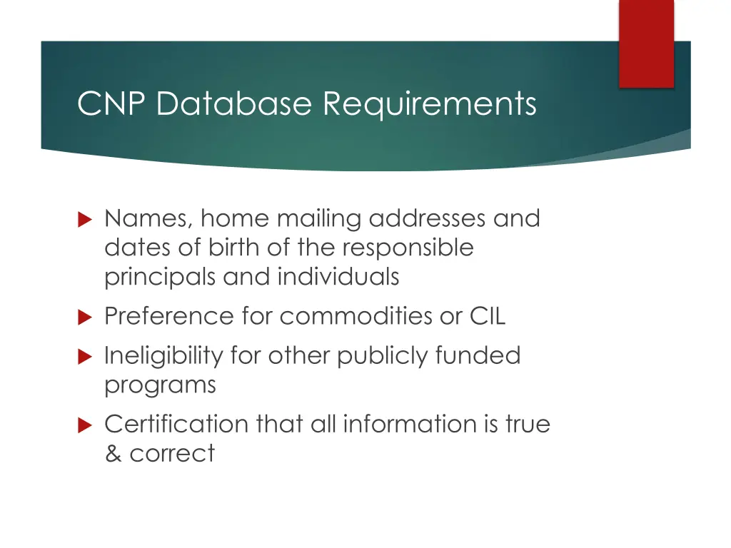 cnp database requirements