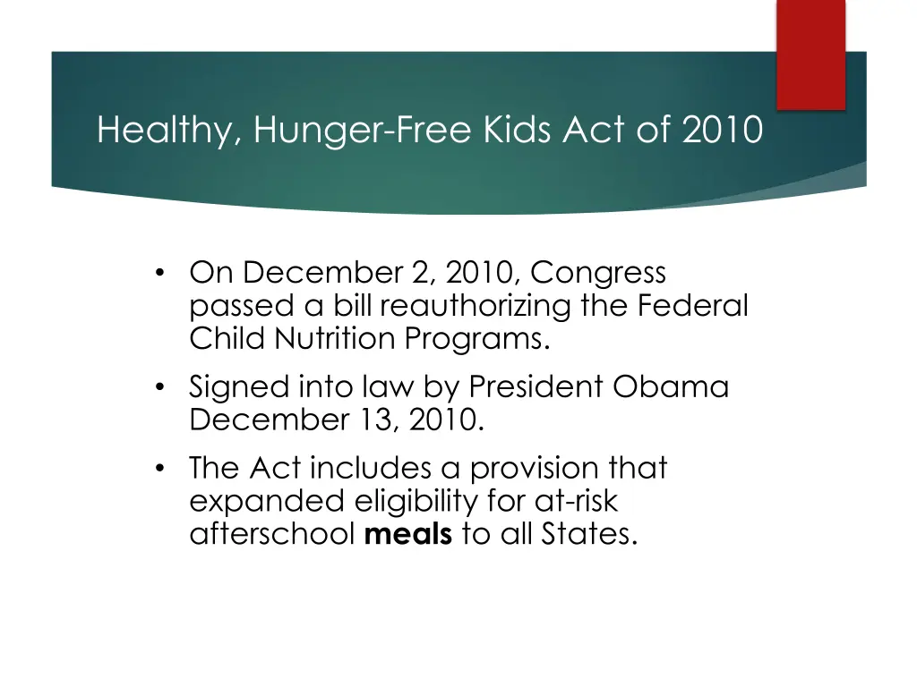 healthy hunger free kids act of 2010