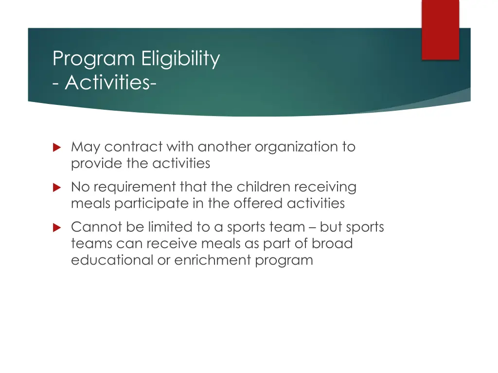 program eligibility activities