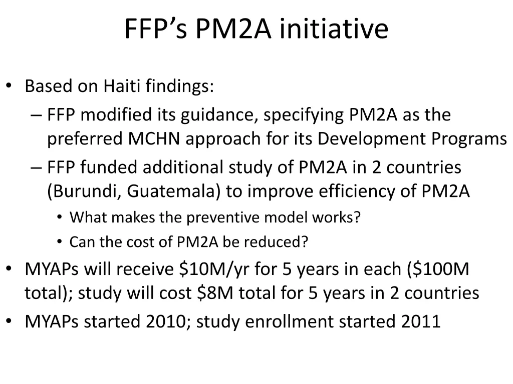 ffp s pm2a initiative