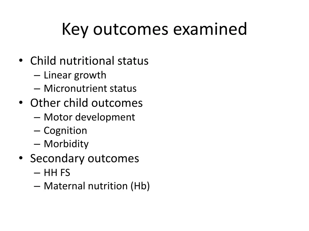 key outcomes examined