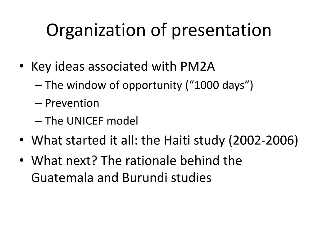 organization of presentation