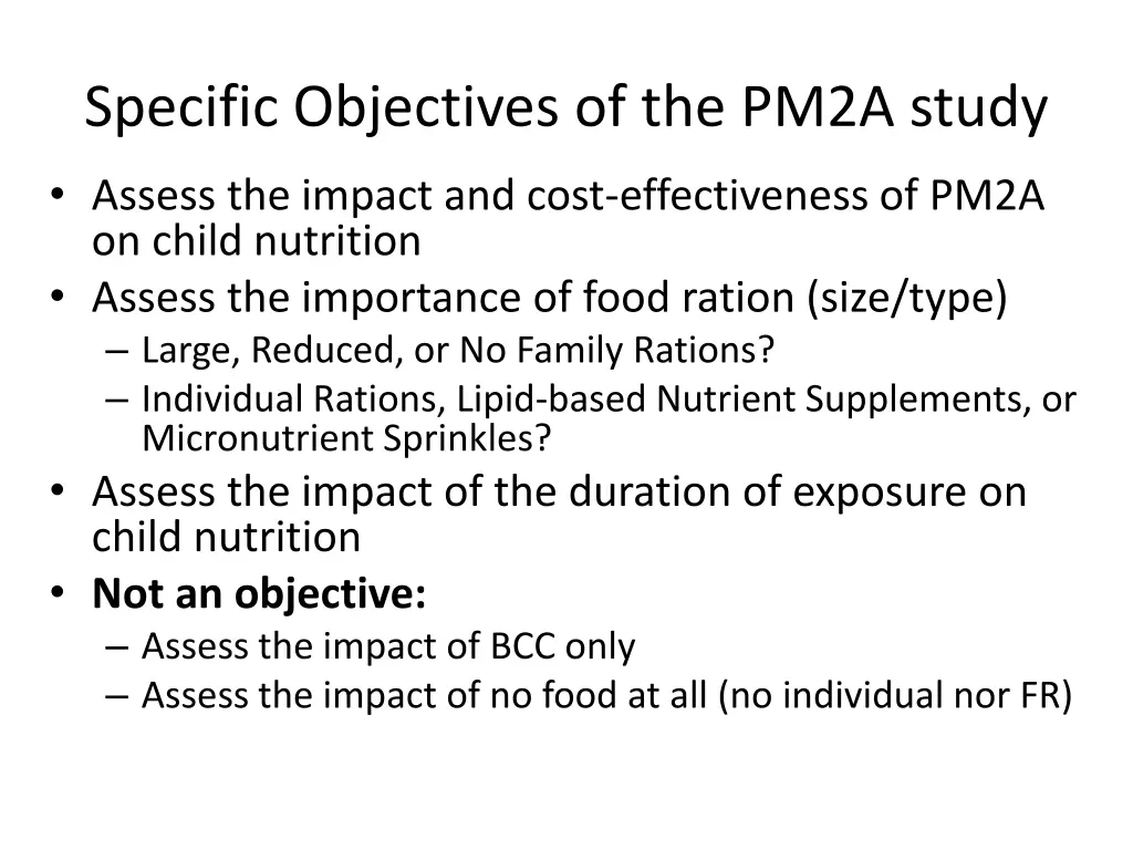 specific objectives of the pm2a study